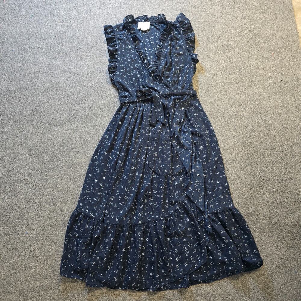 Kate Spade Dress Womens Size 6 Blue Out West Wild Roses Wrap Midi Floral Capsule
